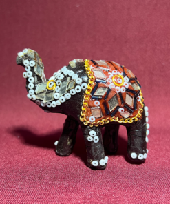 Decorative Lacquer Elephant hand crafted and embellished with small mirrors and beads